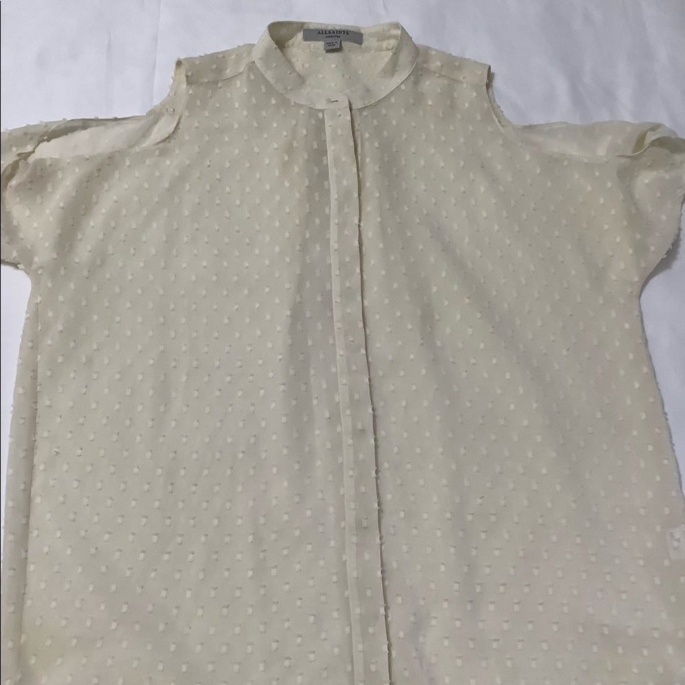 All Saints cold shoulder cream open front blouse size M (W523)
